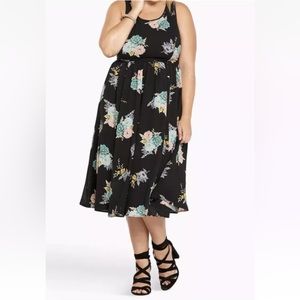 Torrid Black Floral Print Georgette Sleeveless Midi Dress Size 20